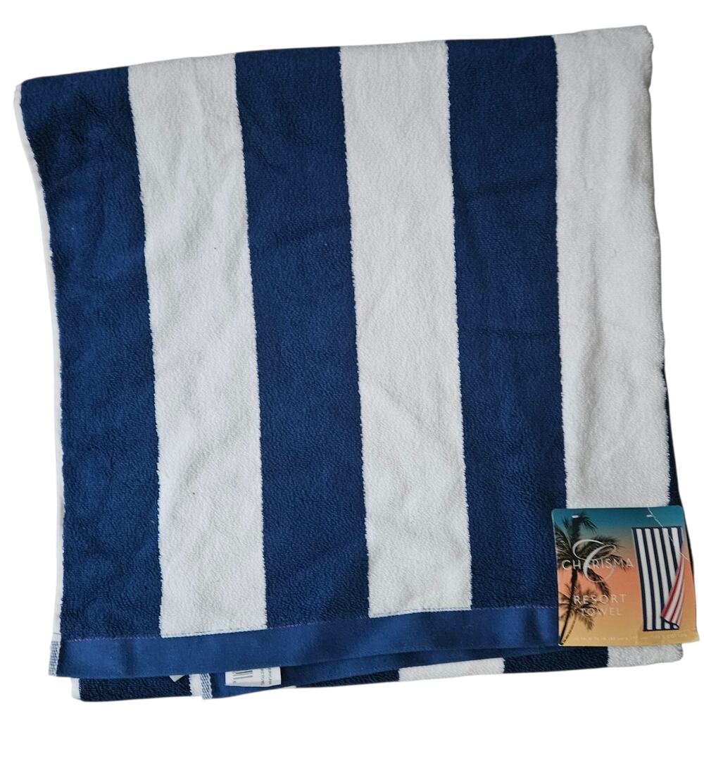 Charisma Resort Costco Towel New Navy White Stripe Red 35x70 Cotton